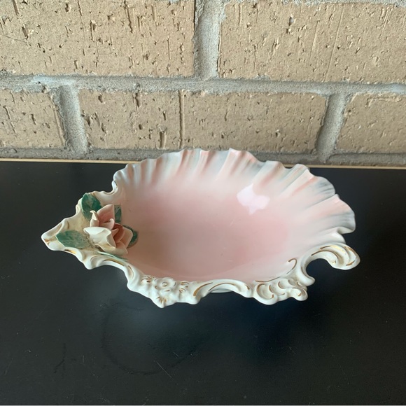 Pasaden Calif Forence Ceramics Pink Trinket Soap Dish Applied Flowers - Picture 4 of 11